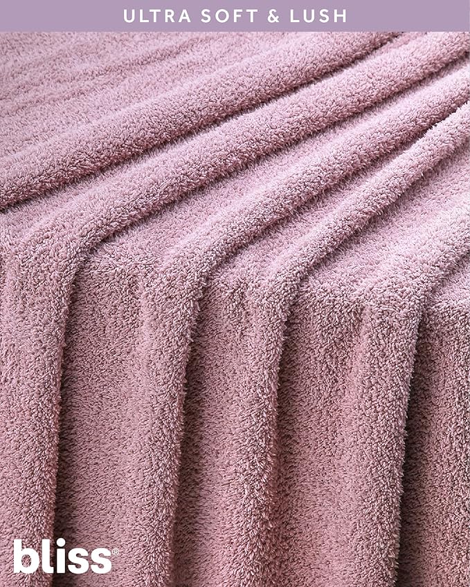 Bliss Womens Travel Blanket Set - 4 Piece Plush Microfiber Packable Travel Blanket with Relaxing Sleep Mask, Carry On Case, and Satin Hair Tie, Pink Gaze