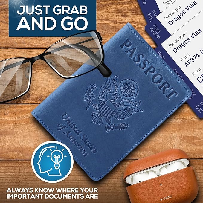 Ciana Passport Holder for Travel – PU Leather Passport Cover and Card Holder for Men & Women – Slim Passport Holder with Card Protector Slot, Travel Must Haves (Light Blue)