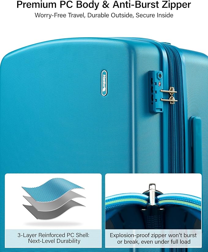 Hanke Expandable Carry On Luggage 22x14x9 Airline Approved, 20 Inch Hard Shell Suitcases with Wheels, Lightweight Travel Luggage Carry On Suitcase for Woman & Men with Tsa Lock(Caribbean Blue)
