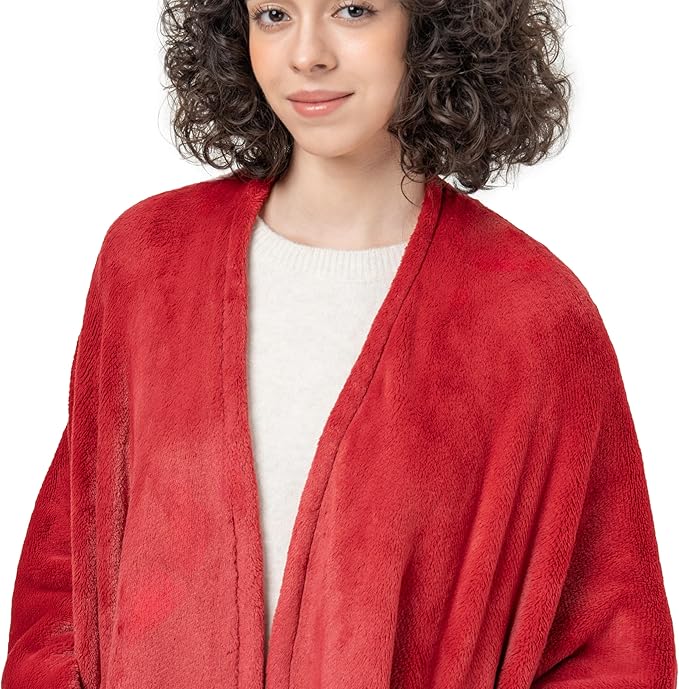 Berkshire Blanket Primalush™ Wearable Blanket, Cozy Loungewear Pocketed Plush Cape Wrap for Adults & Teens(Chili, One Size 58"X64")