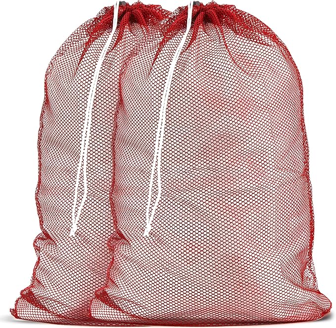 Handy Laundry Mesh XL Laundry Bags 2-Pack, 24 x 36 Inch Heavy Duty, Durable Drawstring Closure, Machine Washable, Large Laundry Bag for Delicates, College Dorms, Travel, Laundromats, Apartments, Red