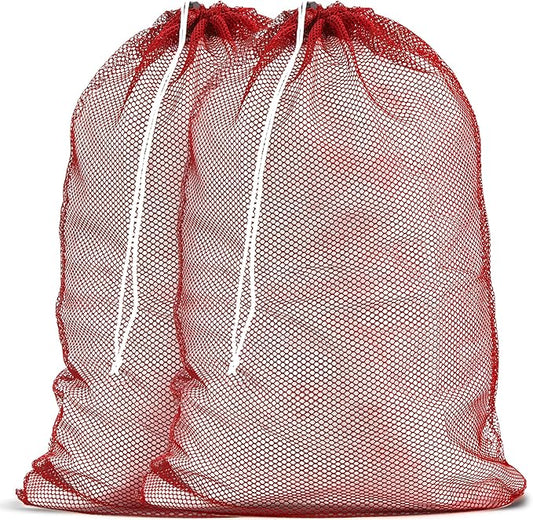 Handy Laundry Mesh XL Laundry Bags 2-Pack, 24 x 36 Inch Heavy Duty, Durable Drawstring Closure, Machine Washable, Large Laundry Bag for Delicates, College Dorms, Travel, Laundromats, Apartments, Red