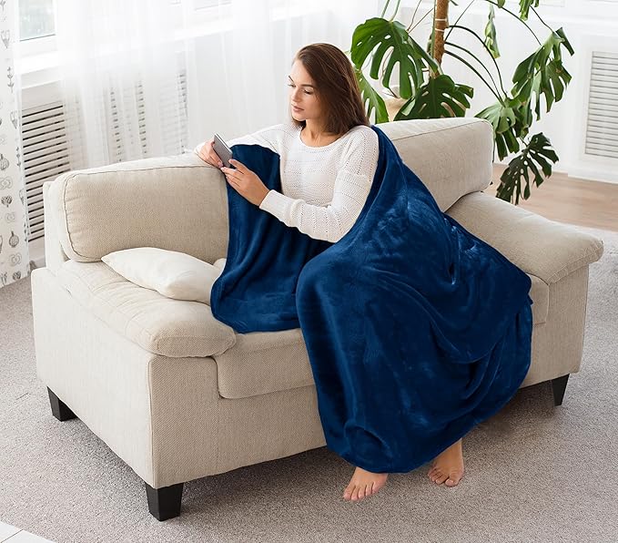 Utopia Bedding Fleece Blanket Throw XL Size Navy 300GSM Luxury Anti-Static Fuzzy Soft Microfiber Blanket for Couch, Sofa and Bed (70x50 Inch)