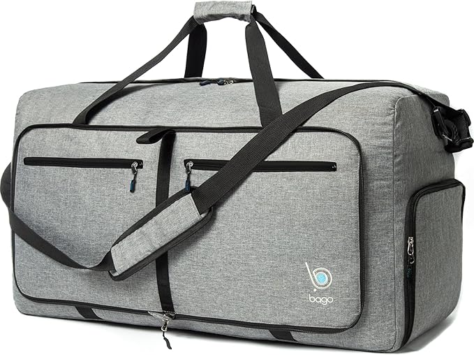 Bago Medium Duffle Bag for Travel Women & Men. Durable Lightweight Foldable Travel Duffel Bags For Traveling Women. 60L Duffle Bags For Overnight Bag With Shoe Compartment Collapsible Weekender duffel