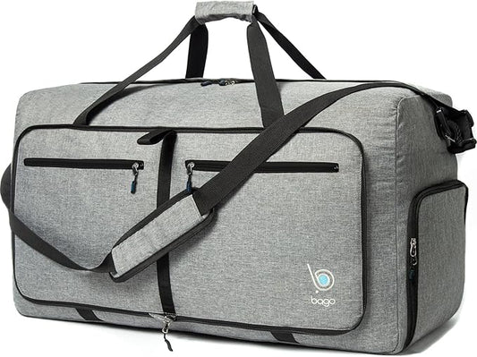 Bago Medium Duffle Bag for Travel Women & Men. Durable Lightweight Foldable Travel Duffel Bags For Traveling Women. 60L Duffle Bags For Overnight Bag With Shoe Compartment Collapsible Weekender duffel