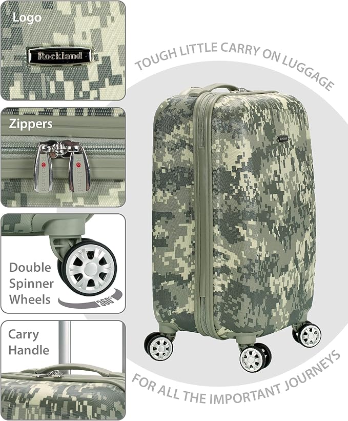 Rockland Safari Hardside Spinner Wheel Luggage, ACU CAMO, Carry-On 20"