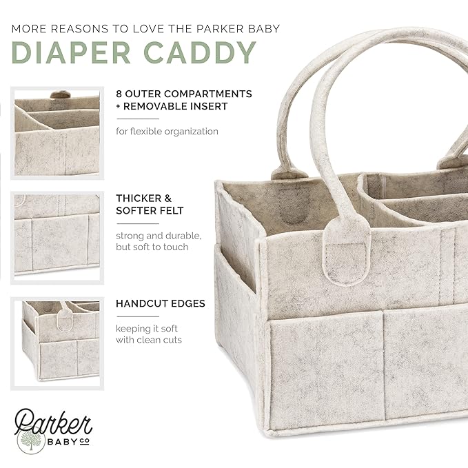 Parker Baby Diaper Caddy - Nursery Storage Bin and Car Organizer for Diapers and Baby Wipes - White, Large