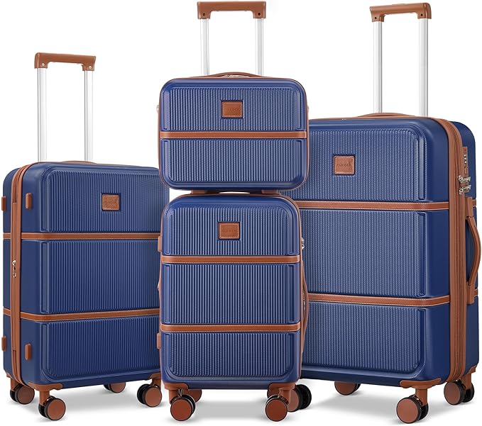Suitour Expandable 4-Piece Luggage Set (14" 19" 23" 27") ABS Hardside Suitcase Sets with Spinner Wheels Checked Luggage Travel Suitcase