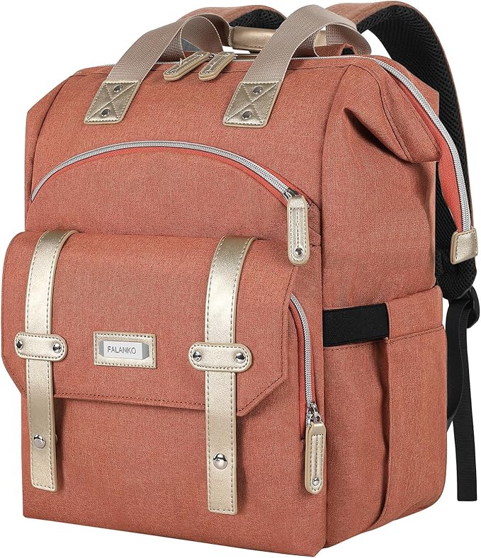 FALANKO Laptop Backpack for Women,15.6 inch Teacher Nurse School Waterproof Backpack,Large Womens Computer Backpack with Laptop Compartment,RFID Anti Theft Shoulder Orange Bags