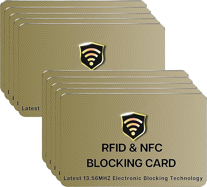 SaiTech IT RFID Blocking Card, 10 Pack Entire Wallet Purse Shield For Men & Women, NFC Contactless Bank Debit Credit Card Protector ID ATM Guard - Golden
