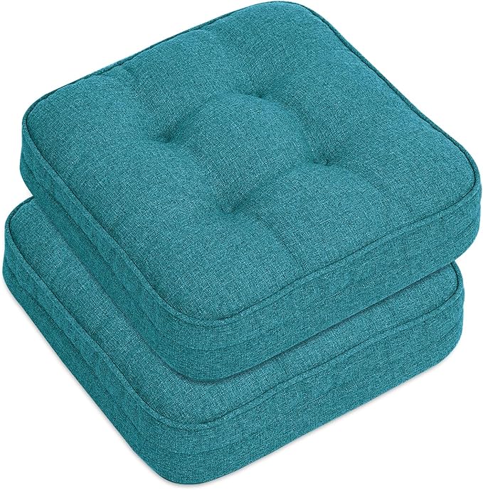 GOFORIT Memory Foam Cushion，Square Seat Cushions for Dining Chairs,Non-Slip Chair Pads with Removable Cover, 16'' x 16'', 2 Pack,Blue