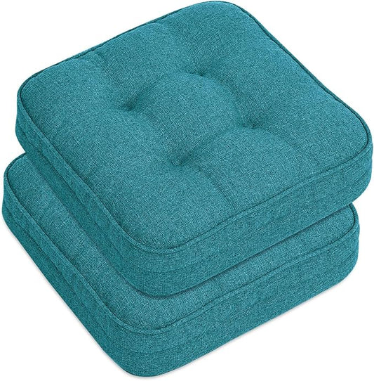 GOFORIT Memory Foam Cushion，Square Seat Cushions for Dining Chairs,Non-Slip Chair Pads with Removable Cover, 16'' x 16'', 2 Pack,Blue
