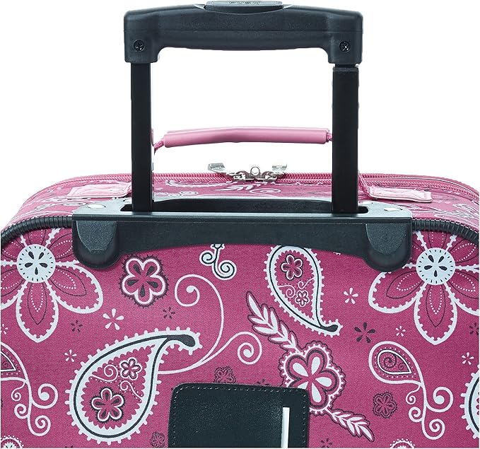 Rockland Fashion Softside Upright Luggage Set, Expandable, Wheel, Telescopic Handle, Pink Bandana, 2-Piece (14/19)