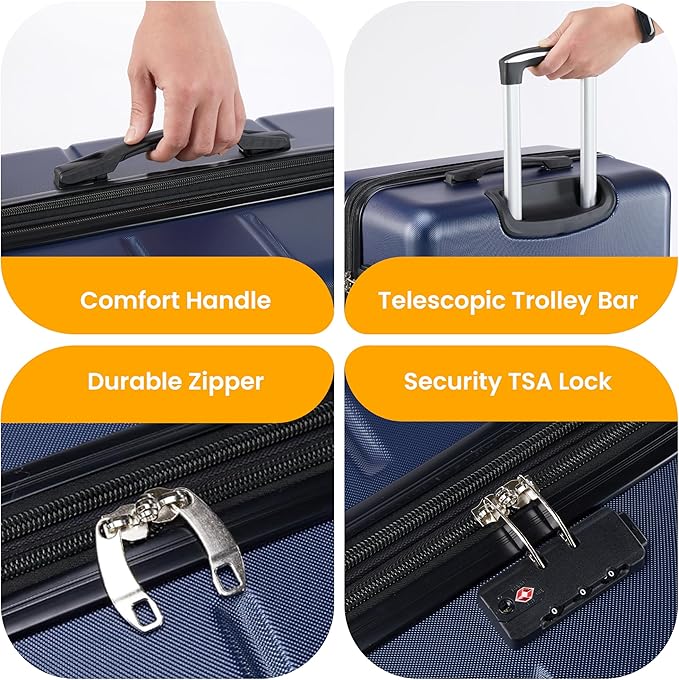 HealSmart Hardside Carry-On Luggage, Expandable Portable Hardshell Luggage with Spinner Wheels, Lightweight Suitcase TSA Lock, 20 Inch, Blue