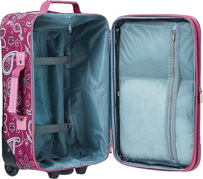 Rockland Fashion Softside Upright Luggage Set, Expandable, Wheel, Telescopic Handle, Pink Bandana, 2-Piece (14/19)