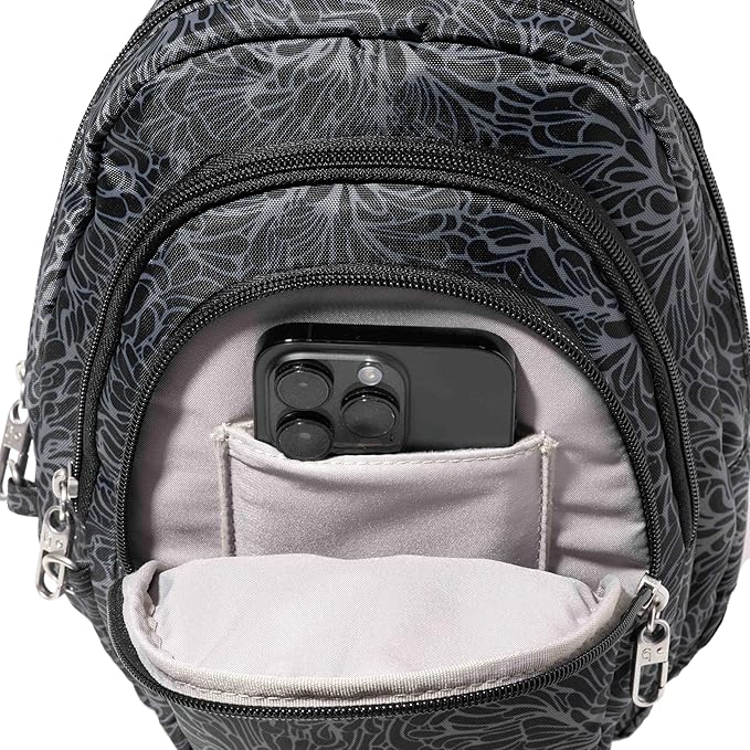 Baggallini Securtex® Anti-Theft Multi Zip Sling - Lightweight 8.6"x15.2" Travel Bag with Locking Zippers & RFID Protection