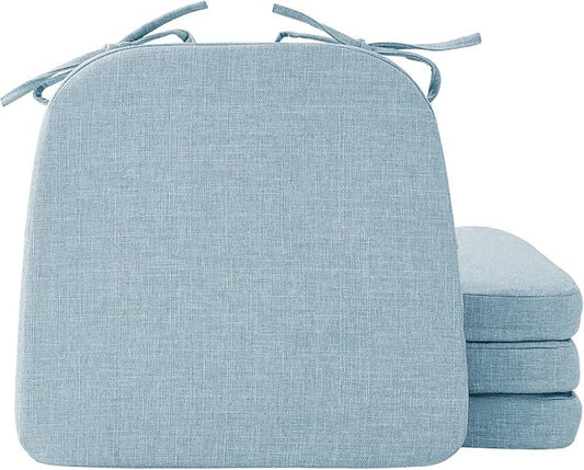 Chair Cushions for Dining Chairs, 2" Thick Seat Cushions for Kitchen Chairs, D-Shaped Chair Pads with Washable Cover, Ties and Non Slip Backing, 17'' x 16'', Set of 4, Light Blue