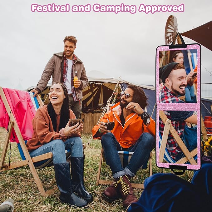 LPHUMEX Glitter Purple Folding Full Length Mirror, 13x33 inch Foldable Travel Body Mirror for Dance, Festivals, Fair Booth