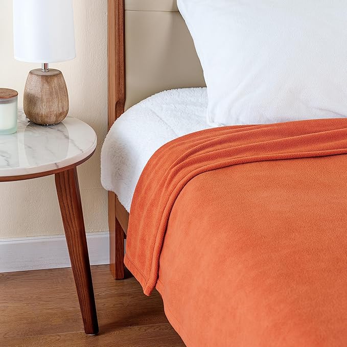 Berkshire Blanket Microfleece Twin Size Bed Blanket Amberglow Orange, Lightweight Soft Breathable Plush Micro Fleece Blanket for Bed Couch Sofa, 60x92 Inches