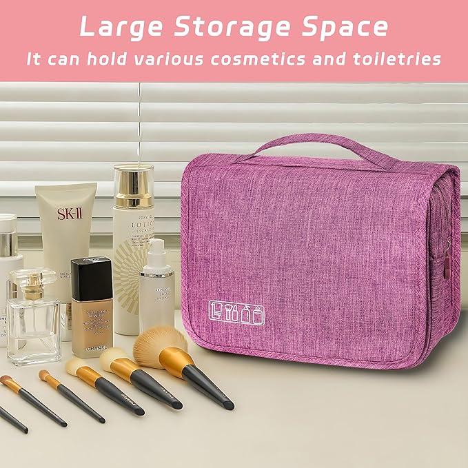 Toiletry Bag Travel Bag with Hanging Hook, Waterproof Capacity Hanging Multifunctional Makeup Bag for Toiletries, Portable Cosmetic Bag Travel Organizer for Women and Men(Purple)