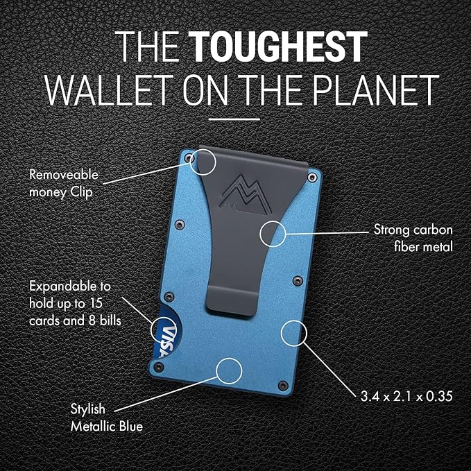 Mountain Voyage Co Minimalist Wallet for Men & Women - Slim RFID Wallet, Scratch Resistant, Credit Card Holder & Money Clip, Easily Removable Money & Cards, (Matte Navy Blue)