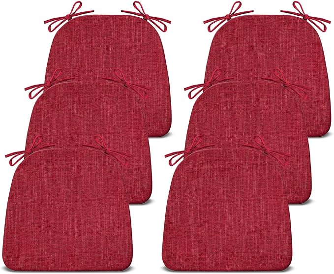 Chair Cushions for Dining Chairs Set of 6, Non Slip Kitchen Chair Pads, 17" x 16" x 2", Indoor Dining Chair Cushions with Ties, D-Shaped Seat Cushions for Kitchen Chairs, Red