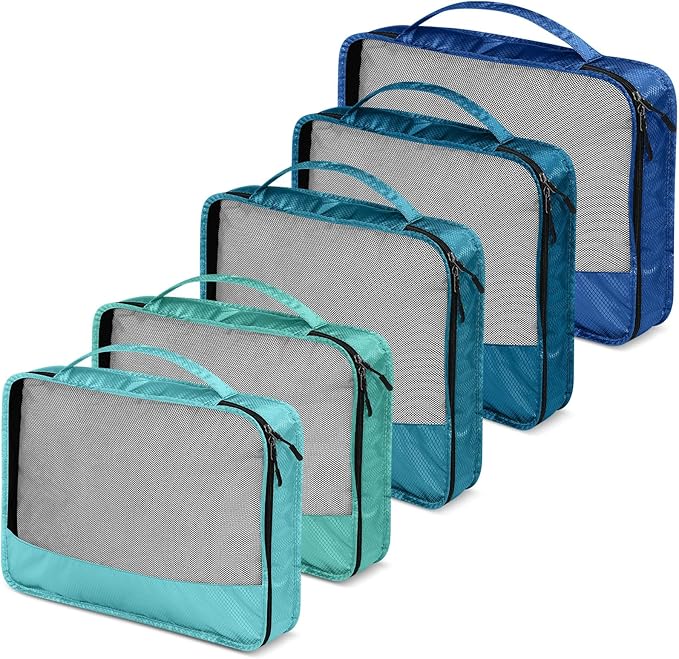 5 Pcs Packing Cubes for Suitcase Large Travel Cubes Carry on Luggage Organizer Bags for Clothes Accessories(Mixed,Blue)