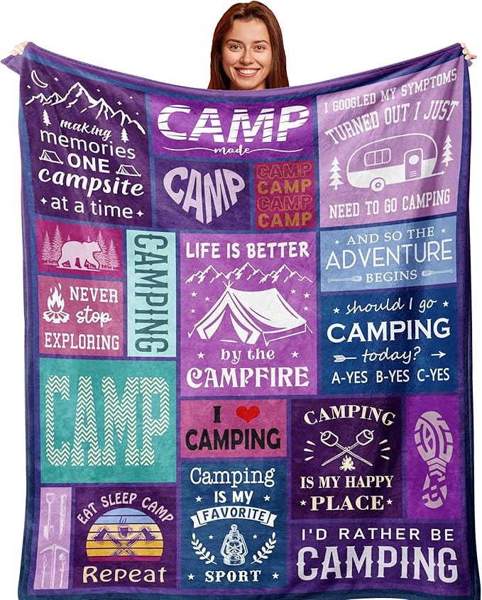 Cool Camping Gifts for Women/Men, Camping Blanket Essentials for Camp Lover, Gifts for Campers/Rv Owners, Camper Decor for Inside/Outdoor/Hiking Soft Throw 60x50in
