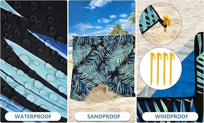 Beach Blanket Waterproof Sandproof Extra Large Beach Mat 79" X 83"/120"x108"for 1-8 Adults Quick Drying Durable Outdoor Picnic Mat for Beach Travel Camping Hiking