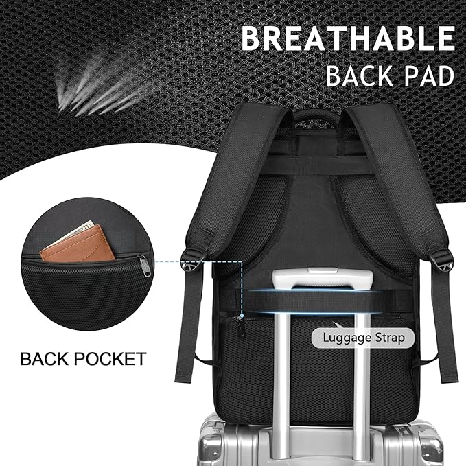 MATEIN Carry on Backpack, 40L Flight Approved Large Travel Laptop Backpack, 17 Inch Water Resistant Luggage Computer Daypack College Weekender Overnight Bag for Men & Women, Black