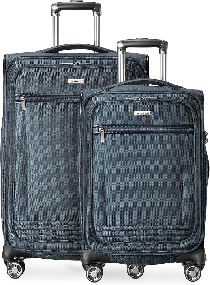 Ricardo Beverly Hills Avalon Softside 2-Piece Luggage Set Made with Sustainable 100% Recycled PET (rPET), Lightweight, Eco-Friendly Travel, Expandable, Dual Spinner Wheels, Storm Blue, (20" & 24")
