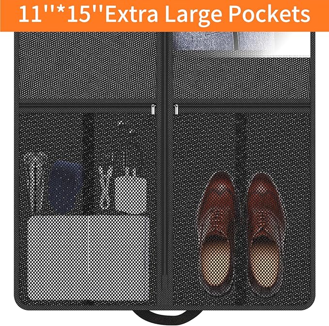 Garment Bag Travel Suit Storage: 43 Inch 3 Packs Fabric Breathable Zippered - Clothes Covers Carry Shoe Pockets Lightweight - Men Travel Wardrobe Protector Hanging Up Multiple