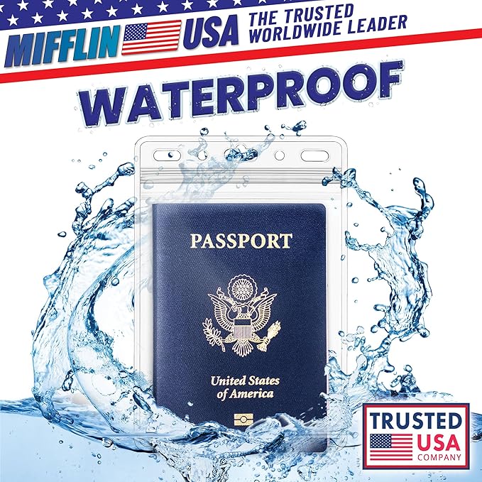 Mifflin-USA Passport & Card Holders (Clear, 4x6 inch, 100 Pack), Extra Large (XXL) ID Name Badge Holder, Waterproof Vertical Plastic Card Holders
