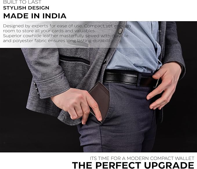 Real Leather Mens Trifold Wallet RFID Blocking Slim Minimalist Front Pocket - Thin & Stylish with ID Window in Gift Box
