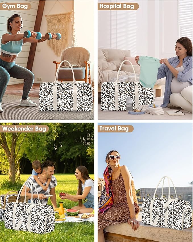 Women Weekender Travel Duffle Bag: Travel Duffel Overnight Bags with Shoe Compartment Large Carry on Tote with Toiletry Bag Weekend Traveling Yoga Gym Hospital Bag for Women with Wet Pocket Leopard
