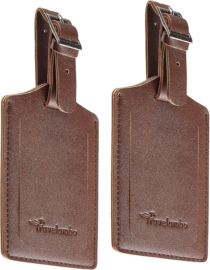 Travelambo Luggage Tags for Suitcases PU Leather Travel Tags Bag Tags Privacy Protection Travel Essentials