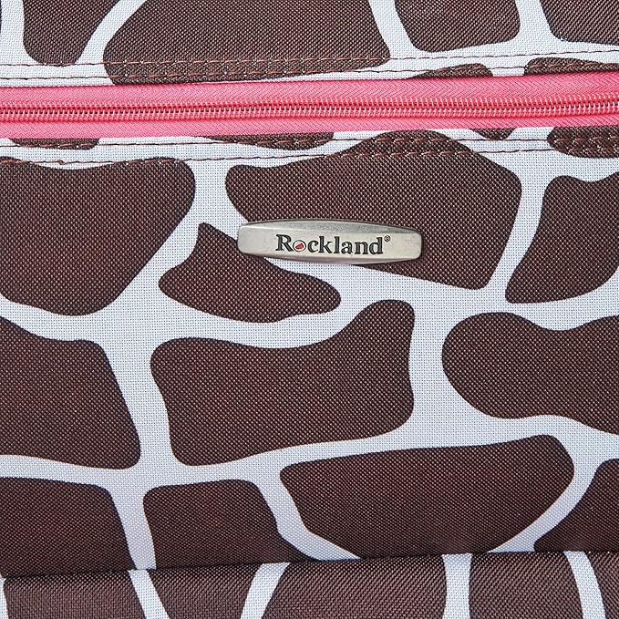 Rockland Fashion Softside Upright Luggage Set, Telescoping Handles, Pink Giraffe, 4-Piece (14/19/24/28)