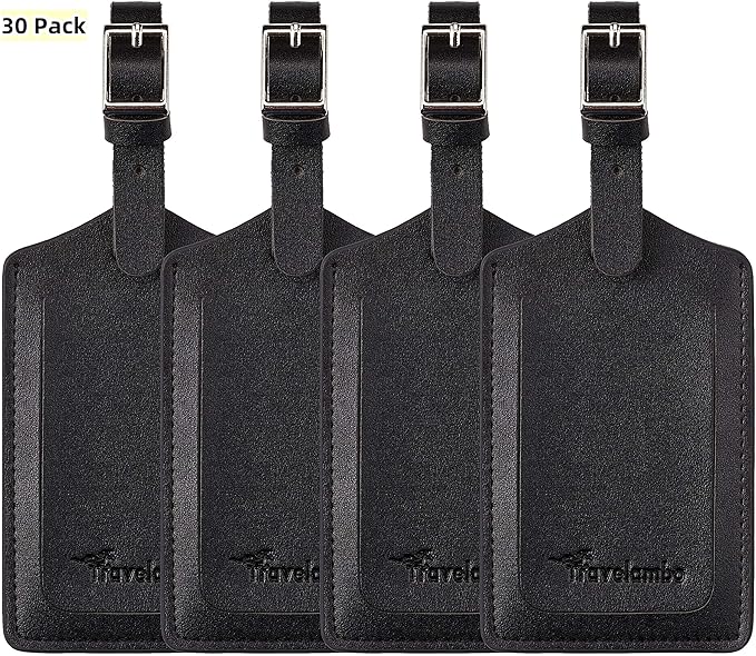 Travelambo Luggage Tags for Suitcases PU Leather Travel Tags Bag Tags Privacy Protection Travel Essentials