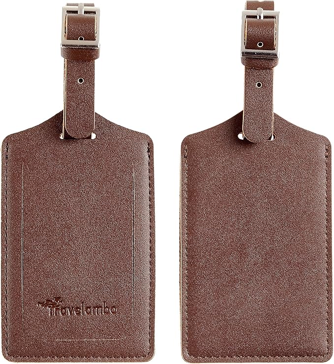 Travelambo Luggage Tags for Suitcases PU Leather Travel Tags Bag Tags Privacy Protection Travel Essentials