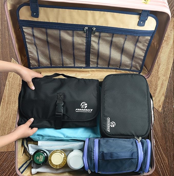 Freegrace Premium Hanging Toiletry Bag for Travel - Cosmetic, Jewelry, Toiletry, Makeup & Accessory Storage Organizer Bag, Large Size for Women & Men