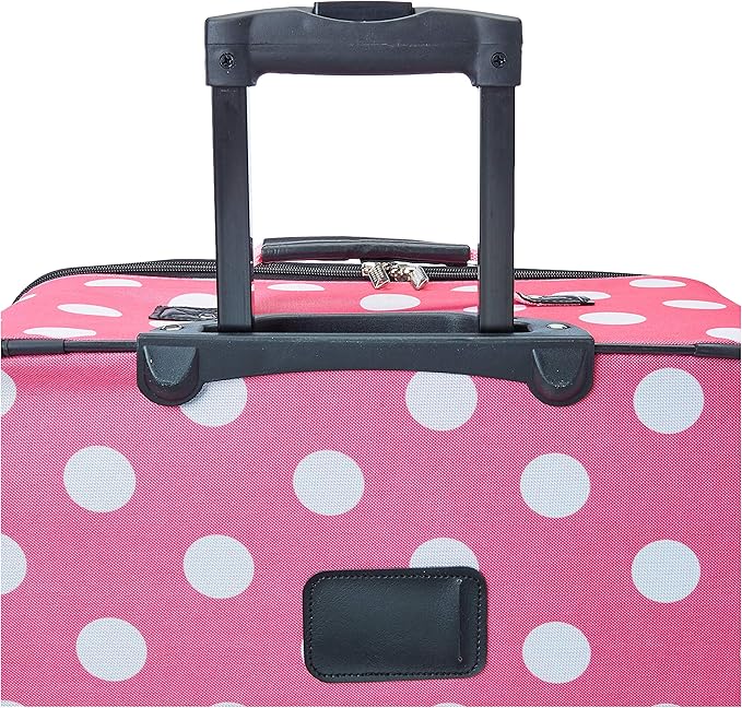 Rockland Vara Softside 3-Piece Upright Luggage Set, Expandable,Lightweight,Telescopic Handle,Wheel, Pink Dots, 20 inches,22 inches,28 inches