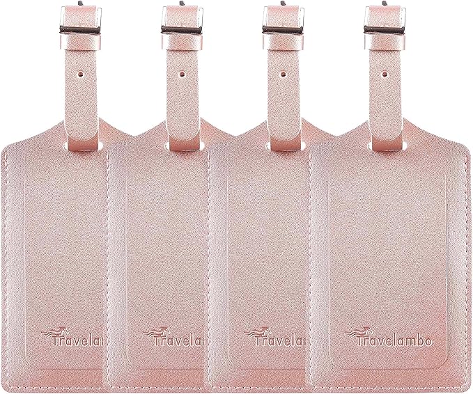 Travelambo Luggage Tags for Suitcases PU Leather Travel Tags Bag Tags Privacy Protection Travel Essentials