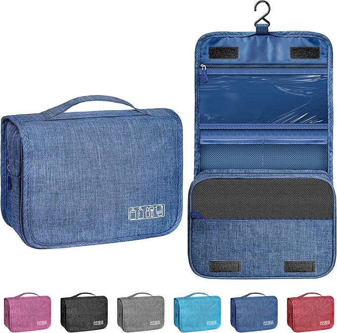 Toiletry Bag Travel Bag with Hanging Hook, Waterproof Capacity Hanging Multifunctional Makeup Bag for Toiletries, Portable Cosmetic Bag Travel Organizer for Women and Men(Navy Blue)