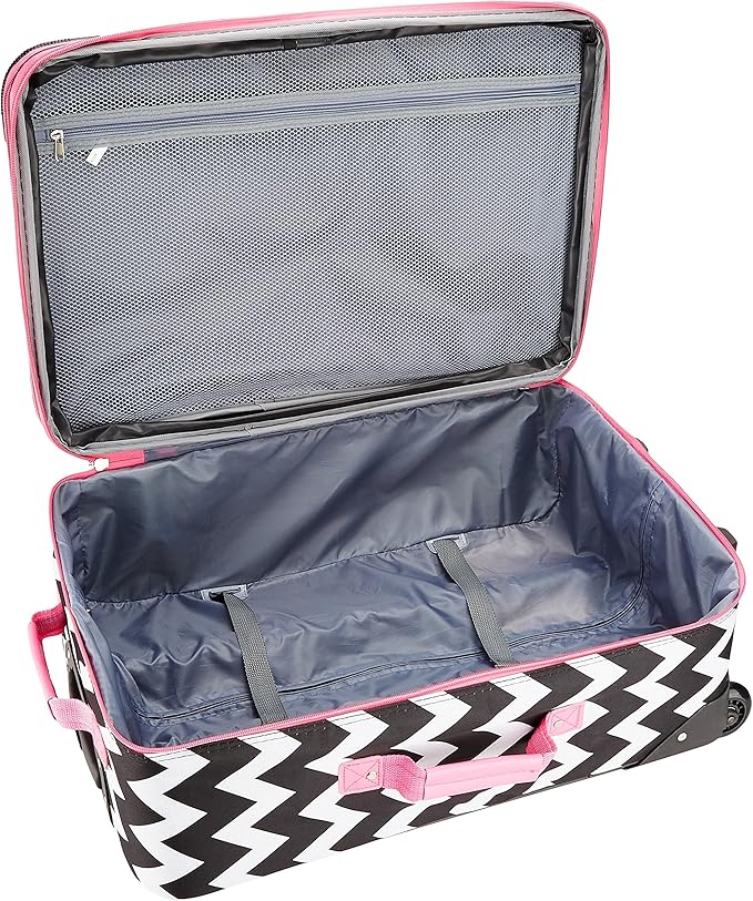 Rockland Escape 4-Piece Softside Upright Luggage Set,Telescoping Handles, Pink Chevron, (14/19/24/28)