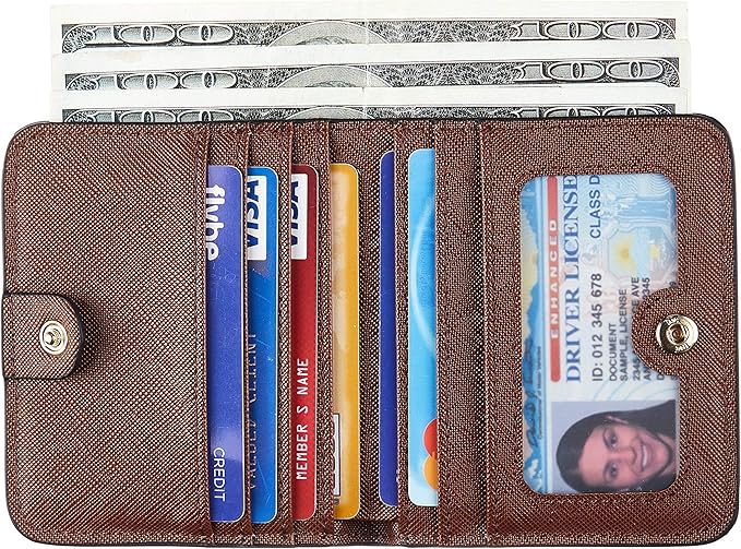 Toughergun Women’s Small Slim Leather Wallet with RFID Protection, Compact Bifold Mini Purse with Clear ID Window