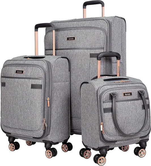 kensie Hudson Softside 3-Piece Spinner Luggage Set, Heather Gray