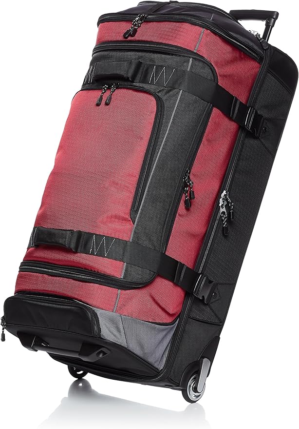 Amazon Basics Ripstop Wheeled Duffel, 35 Inch - Red