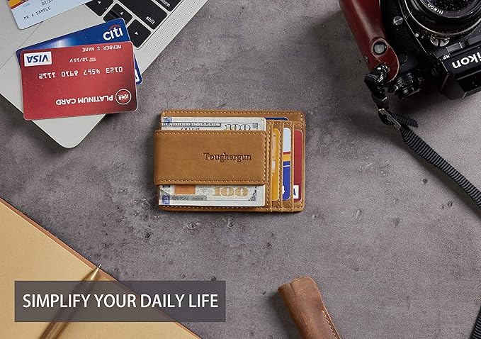 Toughergun Slim Wallet for Men RFID Blocking Money Clip, Minimalist Front Pocket Credit Card Holder, Magnetic Thin Mens Wallets with ID Window