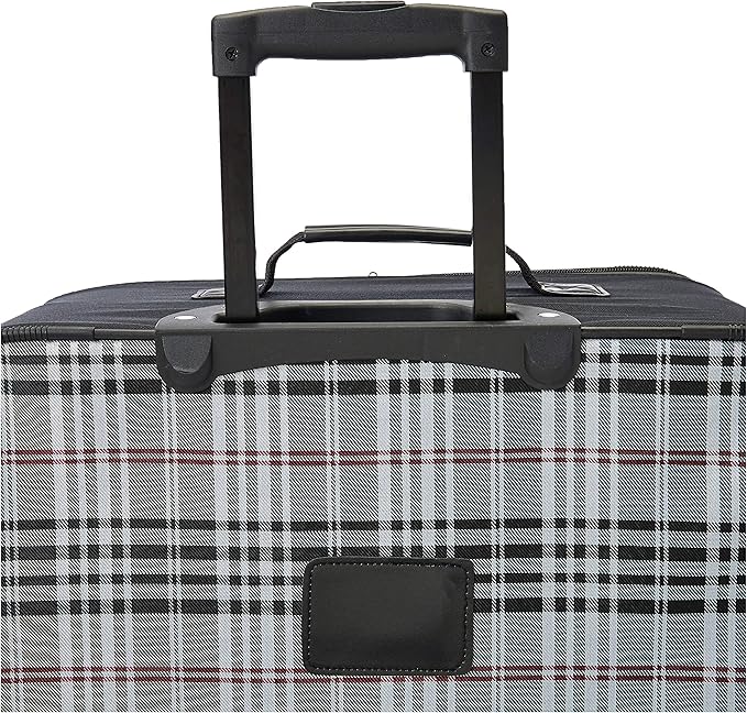 Rockland Fashion Softside Upright Luggage Set, Telescoping Handles, Black Plaid, 4-Piece (14/19/24/28)