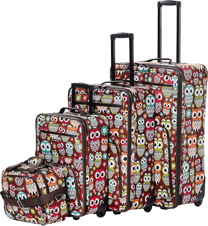 Rockland Jungle Softside Upright Luggage Set, Expandable, Owl, 4-Piece (14/29/24/28)